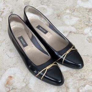 Bally Megan Black Patent Leather Wedge Heel Pumps